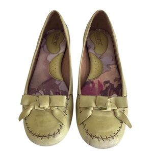 Born Green Leather Loafers with Bow Accent